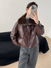 Women waxed leather aviator fur down jacket