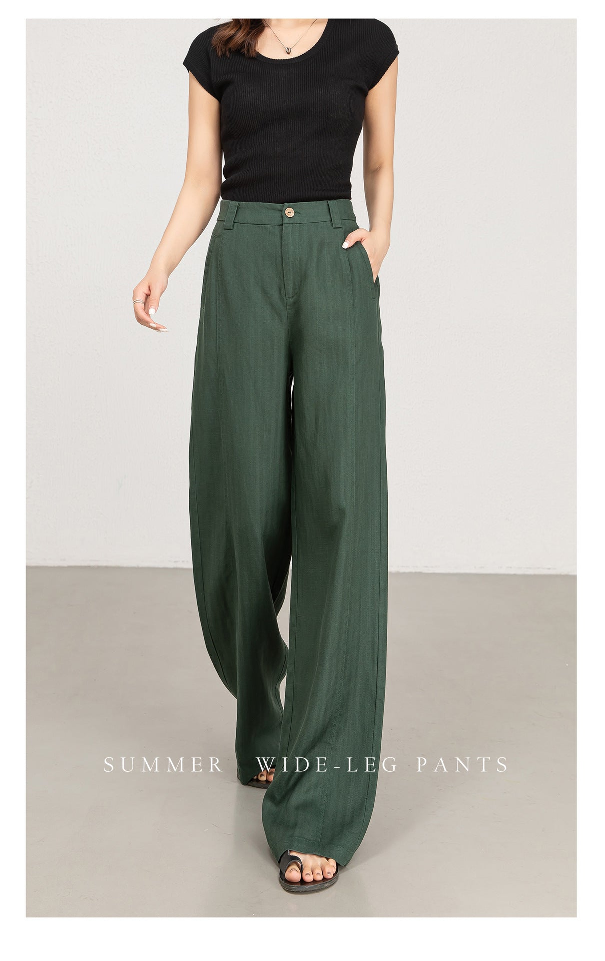 Wide leg trousers women with soft green drape