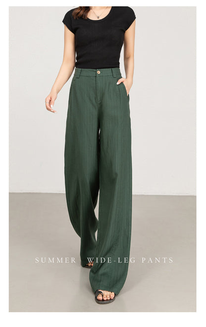 Wide leg trousers women with soft green drape