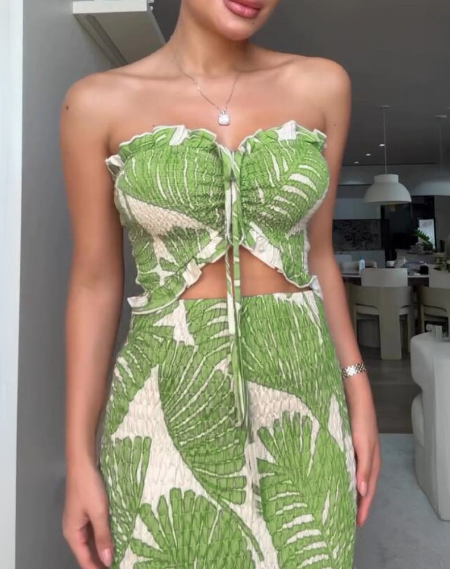 Women Long Summer Dress Printed Strapless Maxi
