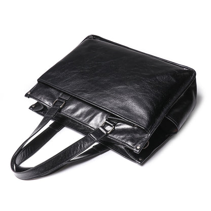 Leather Men's Business Laptop Briefcase with Shoulder Strap