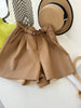 Genuine sheepskin women leather shorts with belt Brown S