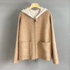 Women Cashmere Wool Hooded Sweater Zip Front Knitted Cardigan