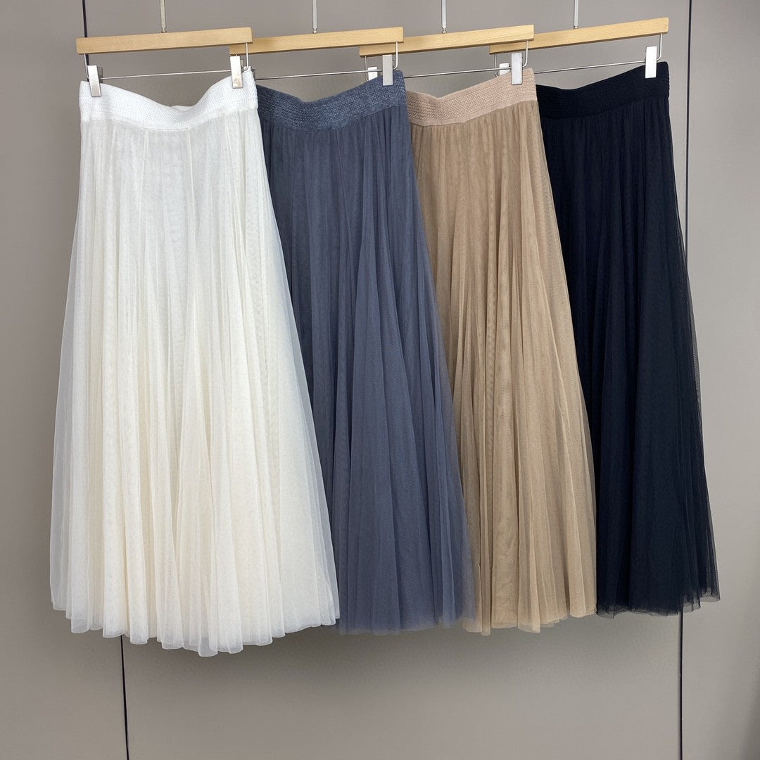 Women’s Cashmere Mesh Patchwork Long Midi Skirt