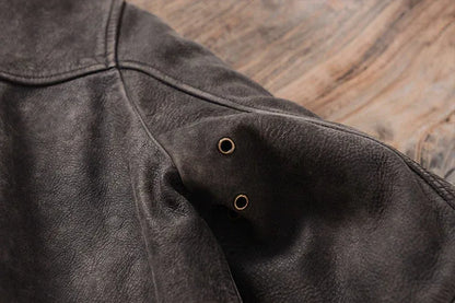 Men Distressed Cowhide Leather Trucker Jacket