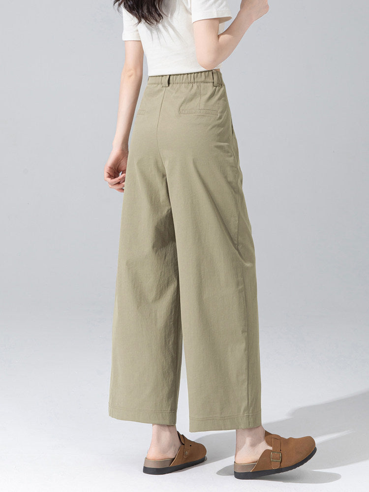 Women linen straight leg pants with cropped wide legs