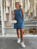 Sleeveless Denim Dress with Floral Embroidery
