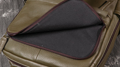 Genuine Leather Backpack Army Green 15 Inch Laptop