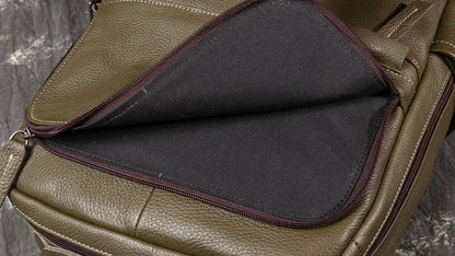 Leather backpack for men army green 15 inch