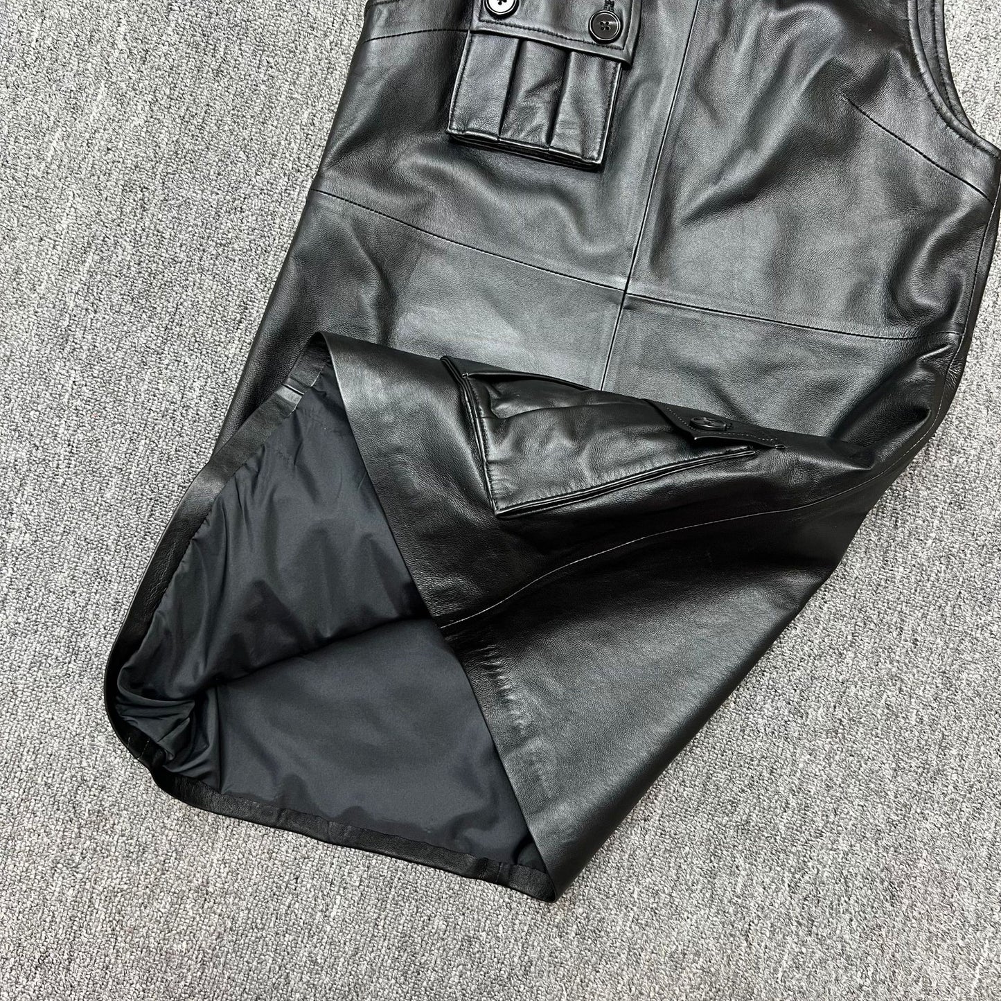 Women Leather Mini Dress A-Line Pocket Dress