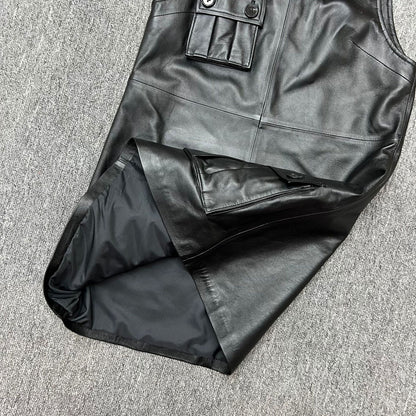 Women Leather Mini Dress A-Line Pocket Dress