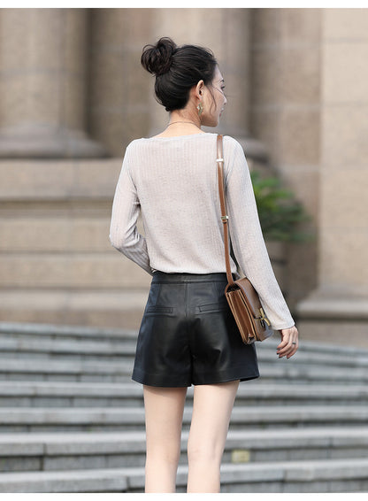 Women’s Black Leather High Waisted Shorts