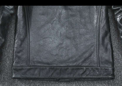 Black Leather Jacket Men Slim Fit Biker Oil Wax Vintage Style