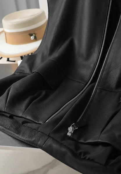 Women Real Soft Leather Zip Vest Office Vest
