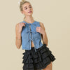 Denim Summer Top Women Sleeveless Front Open