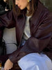 Women Faux Leather Wide Lapel Bomber Jacket