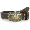 Western Longhorn Cowboy Leather Belt