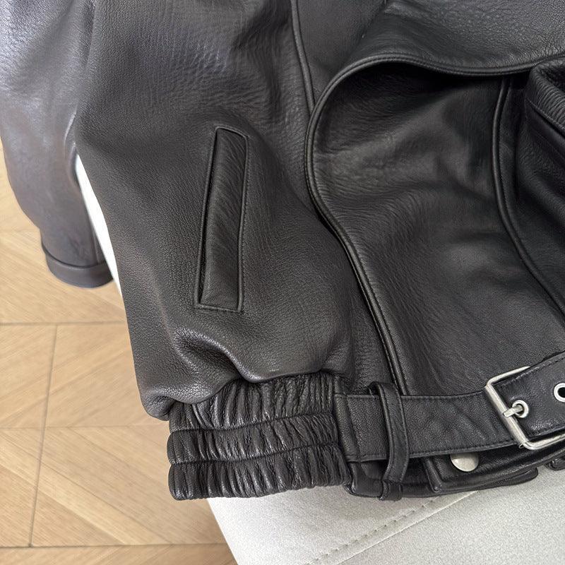 Women Loose Fit Leather Jacket Oversized Bomber Moto