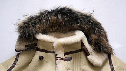 Men Real Sheepskin Shearling Flight Long Jacket Aviator