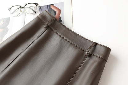 high waisted a-line mini leather skirt with front slit