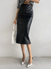 High waist pu leather midi skirt for women