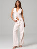 Women’s White Lace Trim Lace-Up Shirt Sleeveless Vest Top