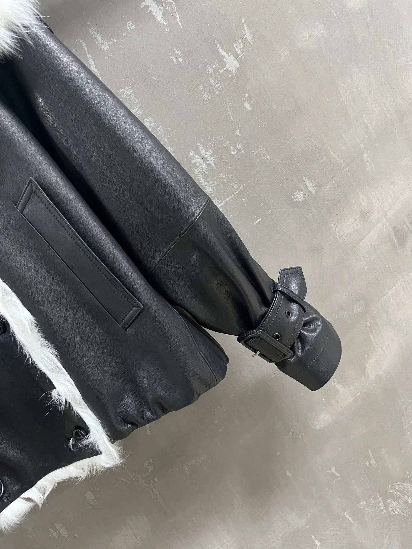 Black Leather Jacket Women Real Fur Lined Winter Coat