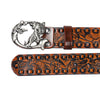 Women punk embossed leather tiger buckle belt