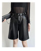 Black PU Leather Bermuda Shorts High Waisted