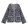 Women Floral Quilted Cotton Jacket Navy White