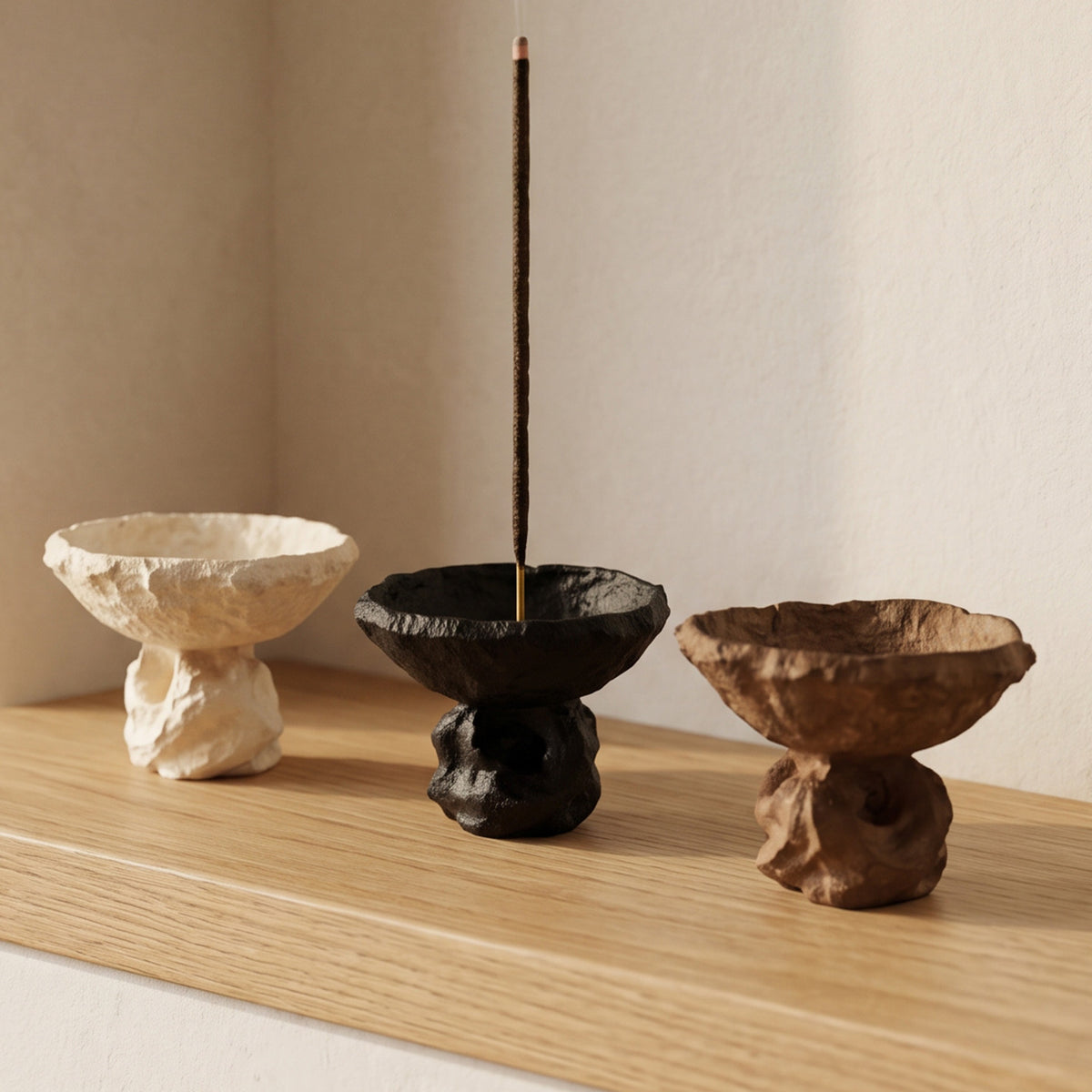 Modern Incense Holder in Cement with Sculptural Pedestal Bowl
