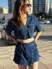 Two Piece Denim Short Set Skirt with Cropped Jean Top