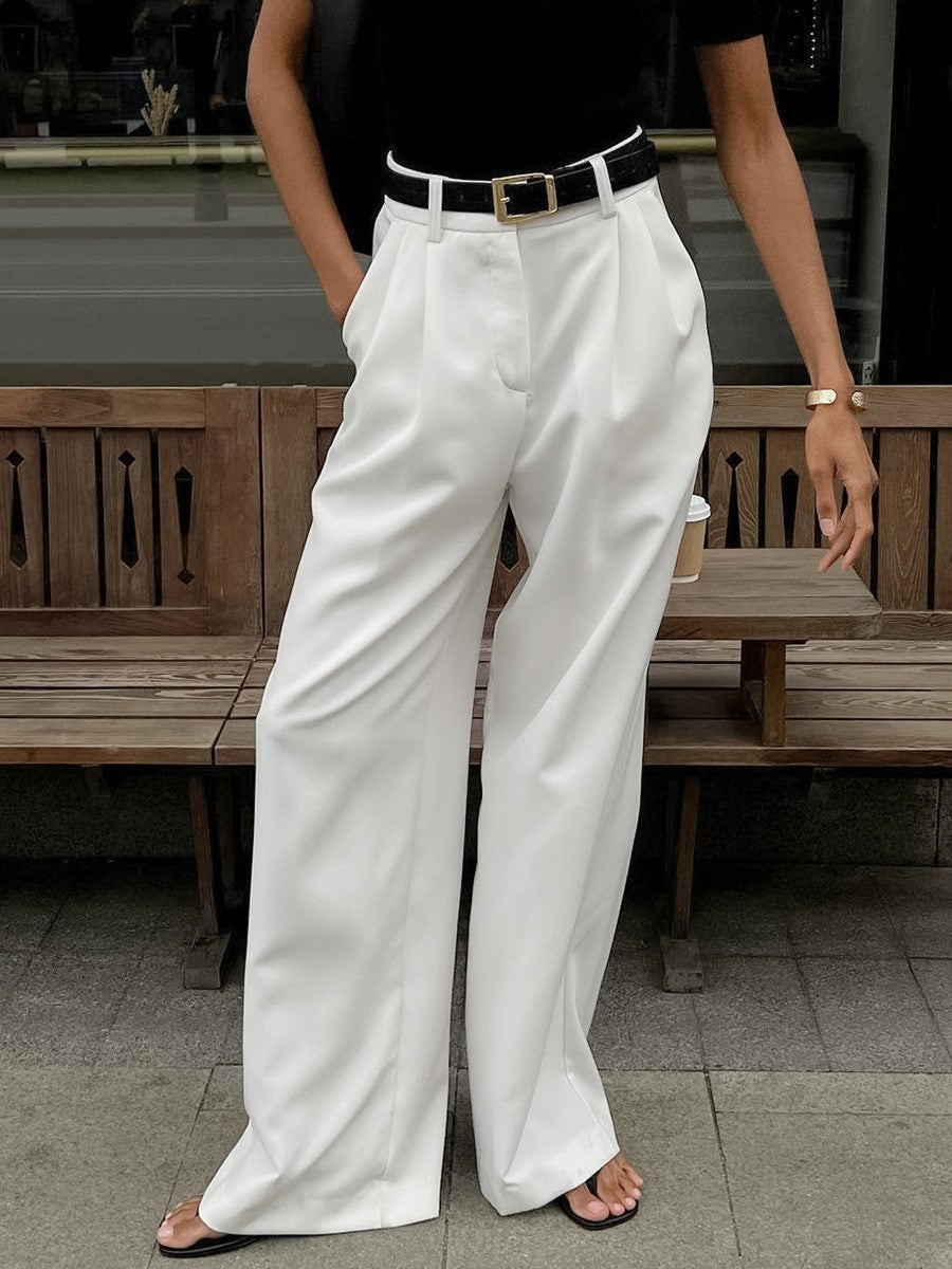 White high waist wide leg commuter pants