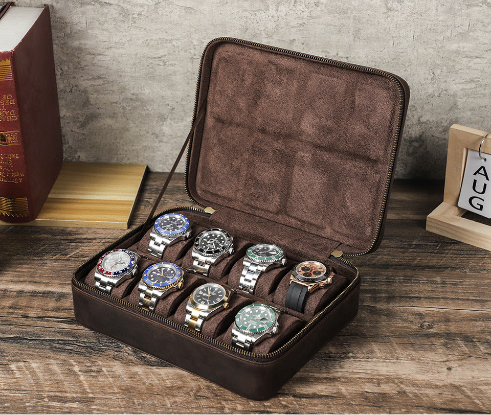 Men’s Leather 8 Slot Luxury Watch Box Travel Case Organizer