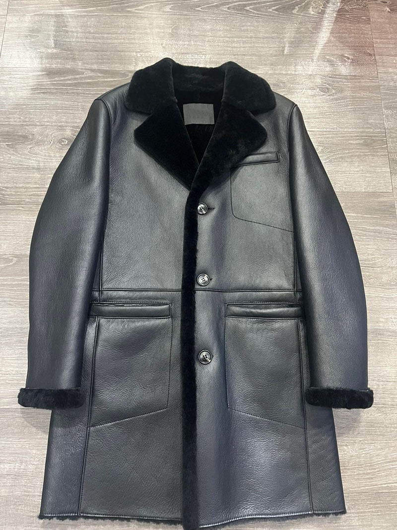 Men’s Genuine Shearling Leather Coat Brown Merino Wool