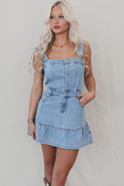 Women’s Sleeveless Mini Denim Dress – Blue Jean Summer Dress