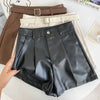 High waist faux leather belted shorts Black S