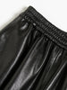 Women Black Genuine Leather Baggy Pants Loose Fit Wide Leg