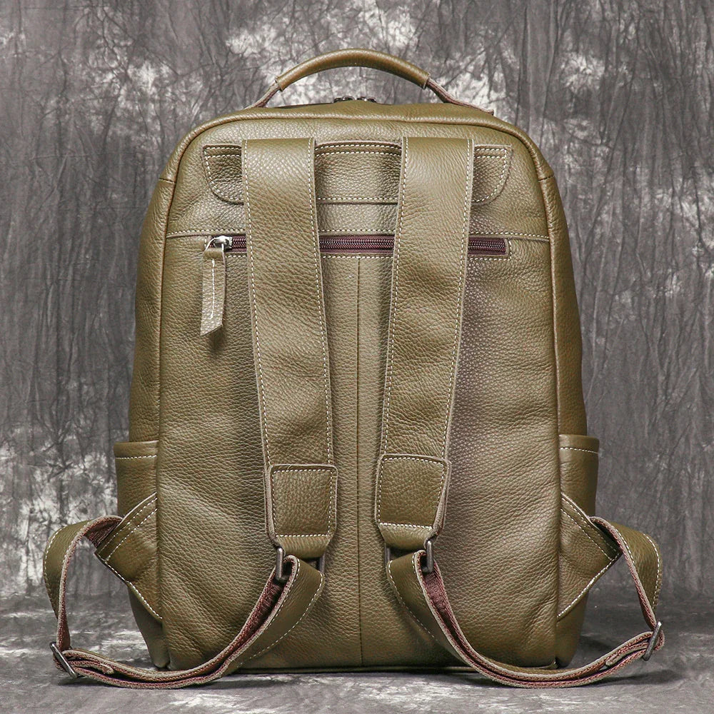 Leather backpack for men army green 15 inch