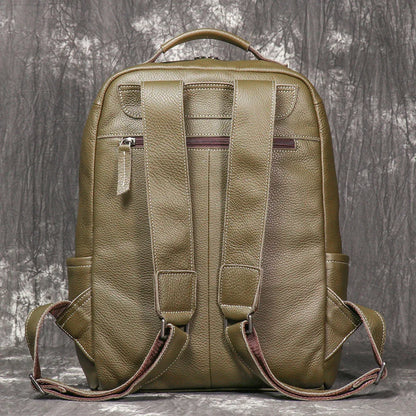 Leather backpack for men army green 15 inch