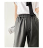Women Italian Leather Carrot Pants Cropped Straight Leg Elastic Waist