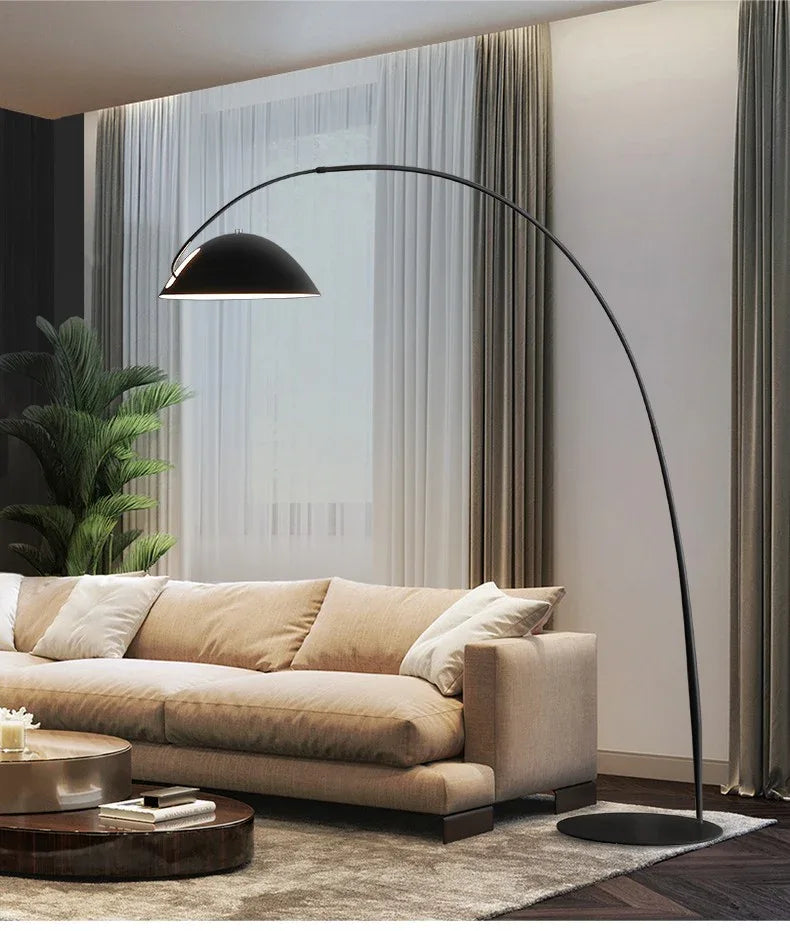 Modern black arching floor lamp with adjustable span