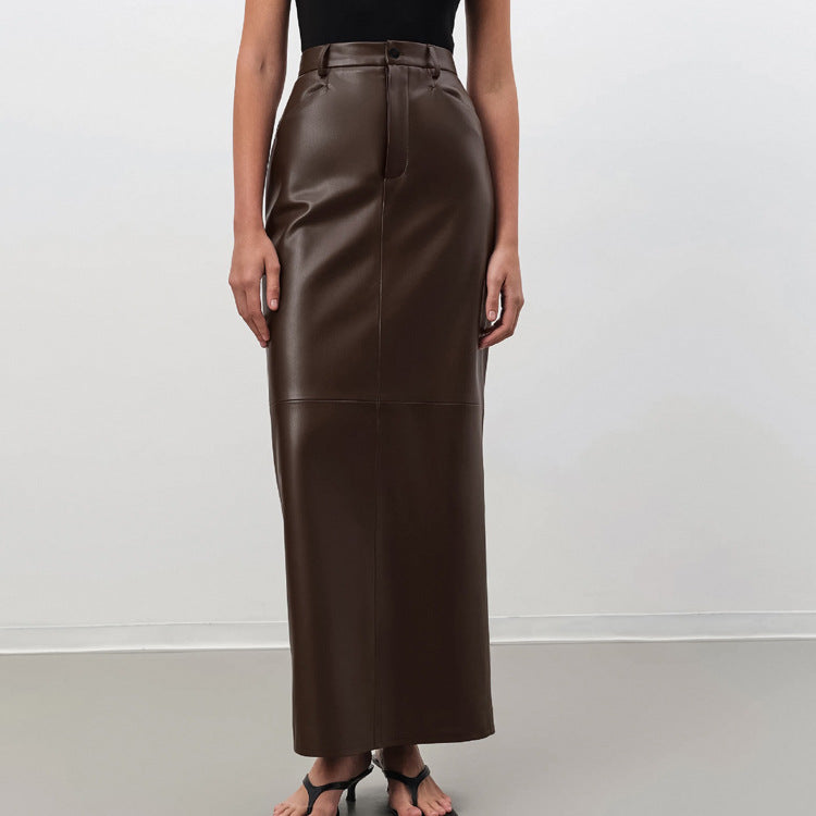 Imitation Leather Brown Skirt Tall