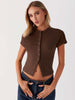 Women Tripe Slim Button Short Sleeve Top