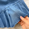 Strapless Denim Mini Bodycon Dress with Pleated Skirt