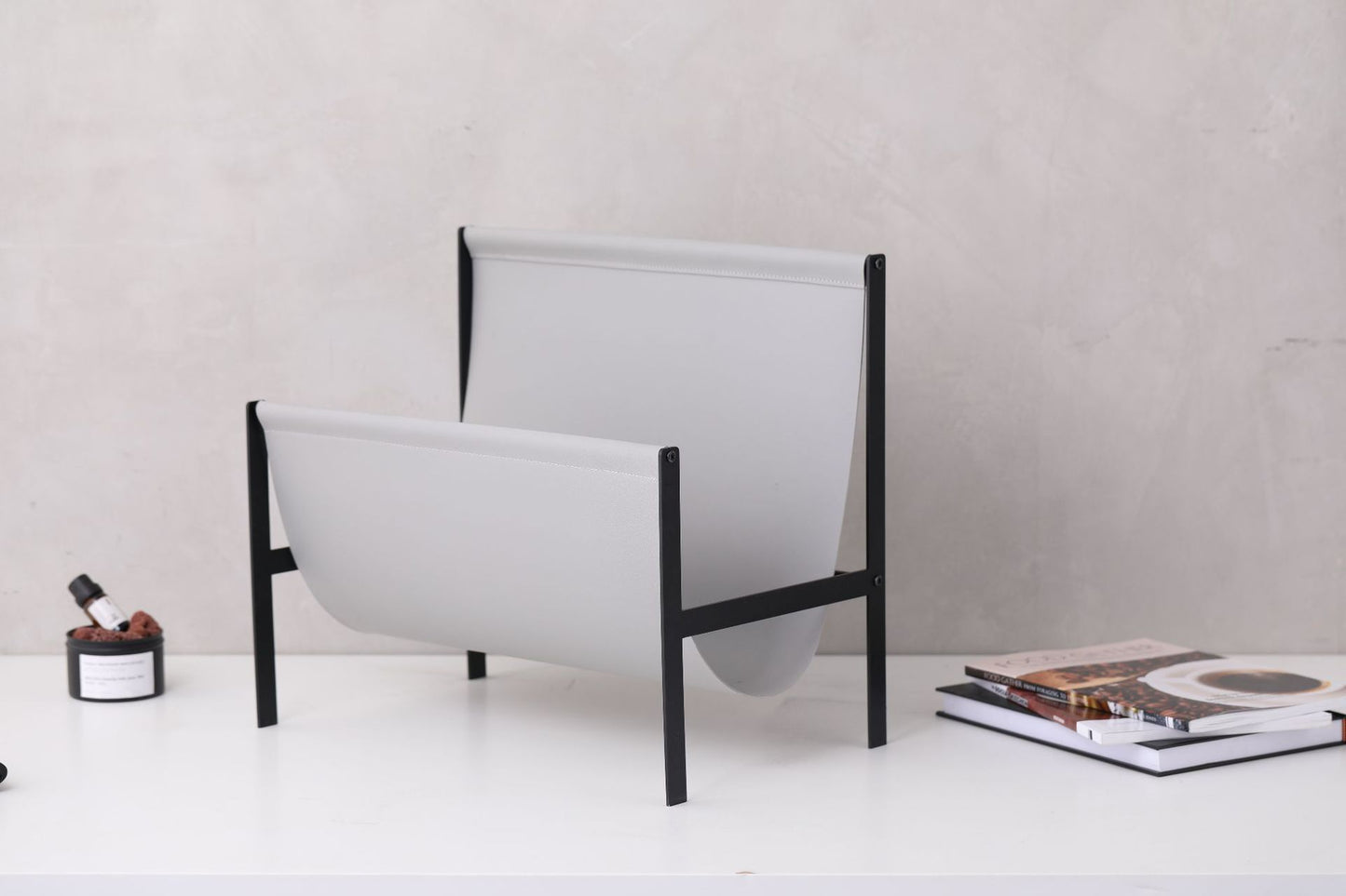 Modern leather metal magazine rack stand