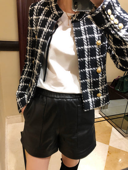 Women’s Genuine Sheepskin Leather High Waist Shorts with Pockets