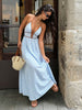 Women Long Summer Dress Striped Halter Backless Maxi