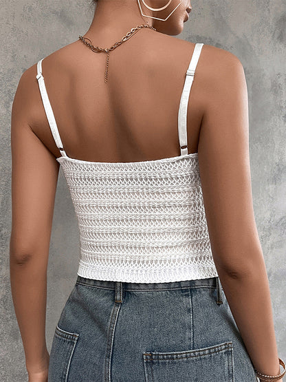 White knitted camisole top with v neck