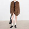 Genuine Leather Suede Jacket Oversized Suit Coat for Women